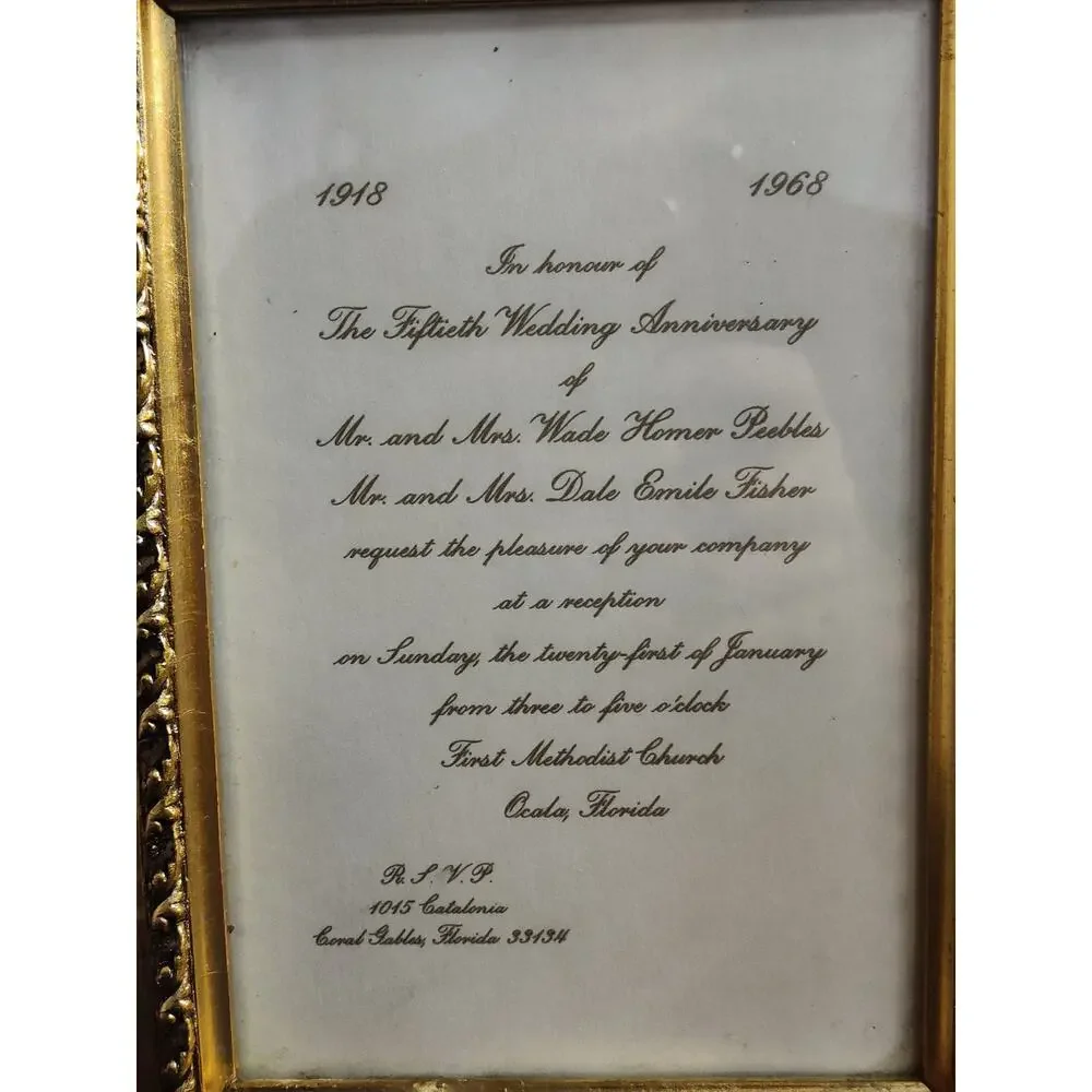 Vintage Ornate Gold Metal Picture Frame 1968 Fiftieth Anniversary Invitation